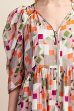 Dusty Pink Zipper Front Print Midi Dress