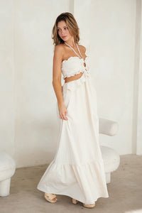 Ivory Cut-out Ruffled Maxi Halter Dress