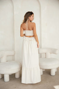 Ivory Cut-out Ruffled Maxi Halter Dress
