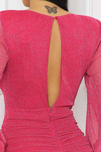 Fuchsia Shimmer Mesh Shirring On The Side Mini Dress