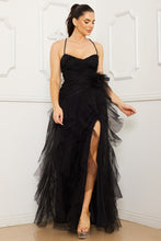 Black Layer Mesh Ruffle Maxi Dress