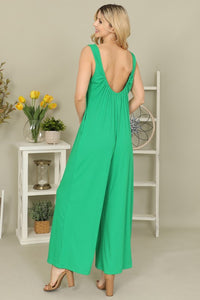 Kelly Green Wide Leg Micro Ribbed Knit Jumpsuit