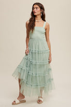 Green Lily Romantic Frill Ruffle Tiered Mesh Maxi Dress