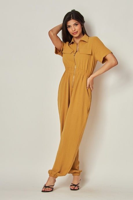 Khaki Airflow Front Zip Closure Jumpsuit