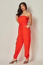 Red Long Cargo Drawstring Jogger Jumpsuit