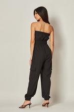 Black Long Cargo Drawstring Jogger Jumpsuit