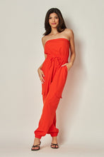 Red Long Cargo Drawstring Jogger Jumpsuit