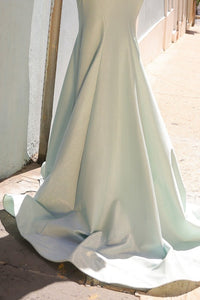 Sage Green Deep V Neck Embellished Top Metallic Mermaid Dress