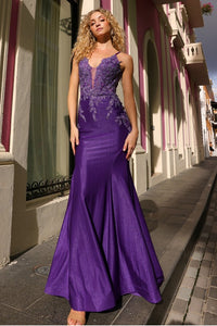 Plum Deep V Neck Embellished Top Metallic Mermaid Dress