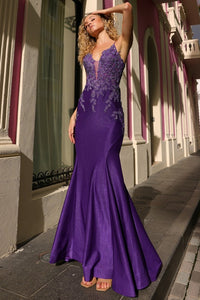 Plum Deep V Neck Embellished Top Metallic Mermaid Dress