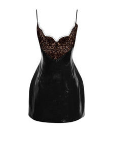 Black Shelby Black Vegan Leather with Lace Mini Dress