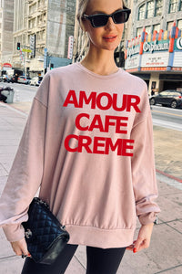 Wood Rose Amour Cafe Creme Graphic Oversized Sweatshirts