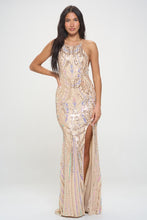 Champagne Multi Multicolor Sequin Maxi Dress