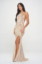 Champagne Multi Multicolor Sequin Maxi Dress