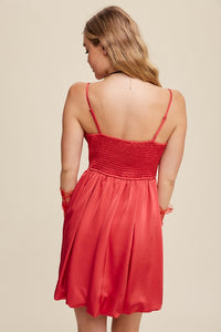 Red Bow Tie Mini Satin Dress