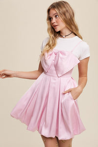 Baby Pink Bow Tie Mini Satin Dress