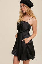 Black Bow Tie Mini Satin Dress