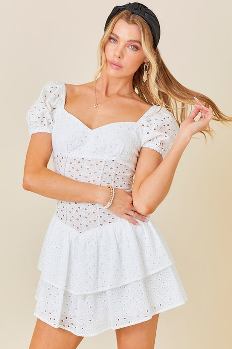 White Heart Neck White Lace Dress