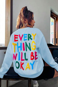 Blue Slogan Graphic Drop Shoulder Sweatshirt