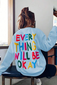 Blue Slogan Graphic Drop Shoulder Sweatshirt