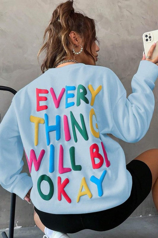 Blue Slogan Graphic Drop Shoulder Sweatshirt