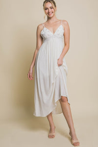 Off White Spaghetti Strap Midi Dress With Flower Design