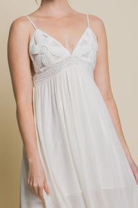 Off White Spaghetti Strap Midi Dress With Flower Design