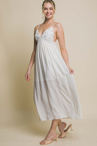 Off White Spaghetti Strap Midi Dress With Flower Design
