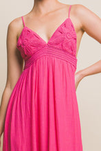 Fuchsia Spaghetti Strap Midi Dress With Flower Design