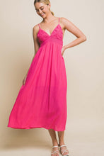 Fuchsia Spaghetti Strap Midi Dress With Flower Design