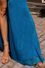 Ocean Blue Deep V Mesh Detail Sheath Dress