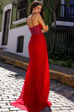 Red Deep V Mesh Detail Sheath Dress