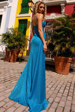 Ocean Blue Deep V Mesh Detail Sheath Dress
