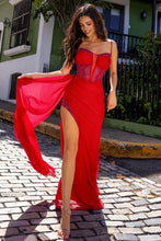 Red Deep V Mesh Detail Sheath Dress