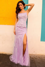Lilac Straight Neckline Skinny Straps Glitter/Sequin She