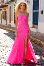 Hot Pink Straight Neckline Skinny Straps Glitter/Sequin She