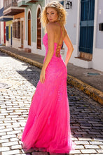 Hot Pink Straight Neckline Skinny Straps Glitter/Sequin She