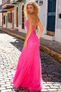 Hot Pink Straight Neckline Skinny Straps Glitter/Sequin She