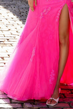 Hot Pink Straight Neckline Skinny Straps Glitter/Sequin She