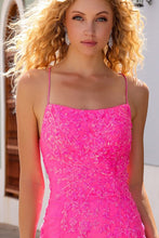 Hot Pink Straight Neckline Skinny Straps Glitter/Sequin She