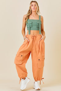 Salmon Elastic Waste Cargo Balloon Pants