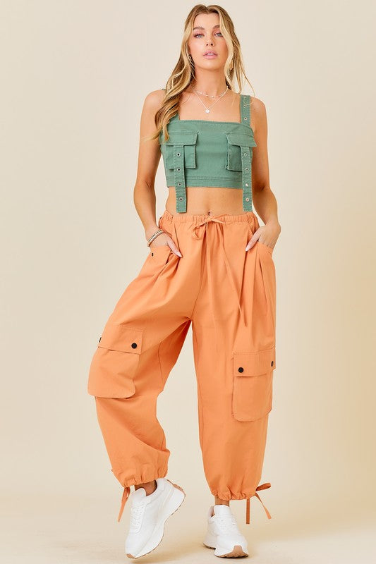 Salmon Elastic Waste Cargo Balloon Pants