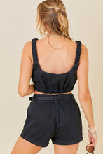 Black Cropped Top And Belted Shorts Set