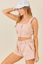 Pink Cropped Top And Belted Shorts Set