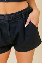 Black Cropped Top And Belted Shorts Set