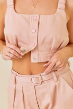 Pink Cropped Top And Belted Shorts Set