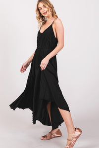 Black Pleated Camisole Midi Dress