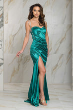 Dark Green Ruched Satin Like Maxi Dress