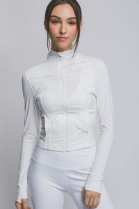 White Active Long-Sleeve Zip-Up Performance Top