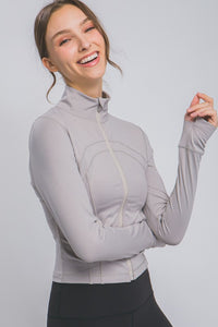 Grey Active Long-Sleeve Zip-Up Performance Top